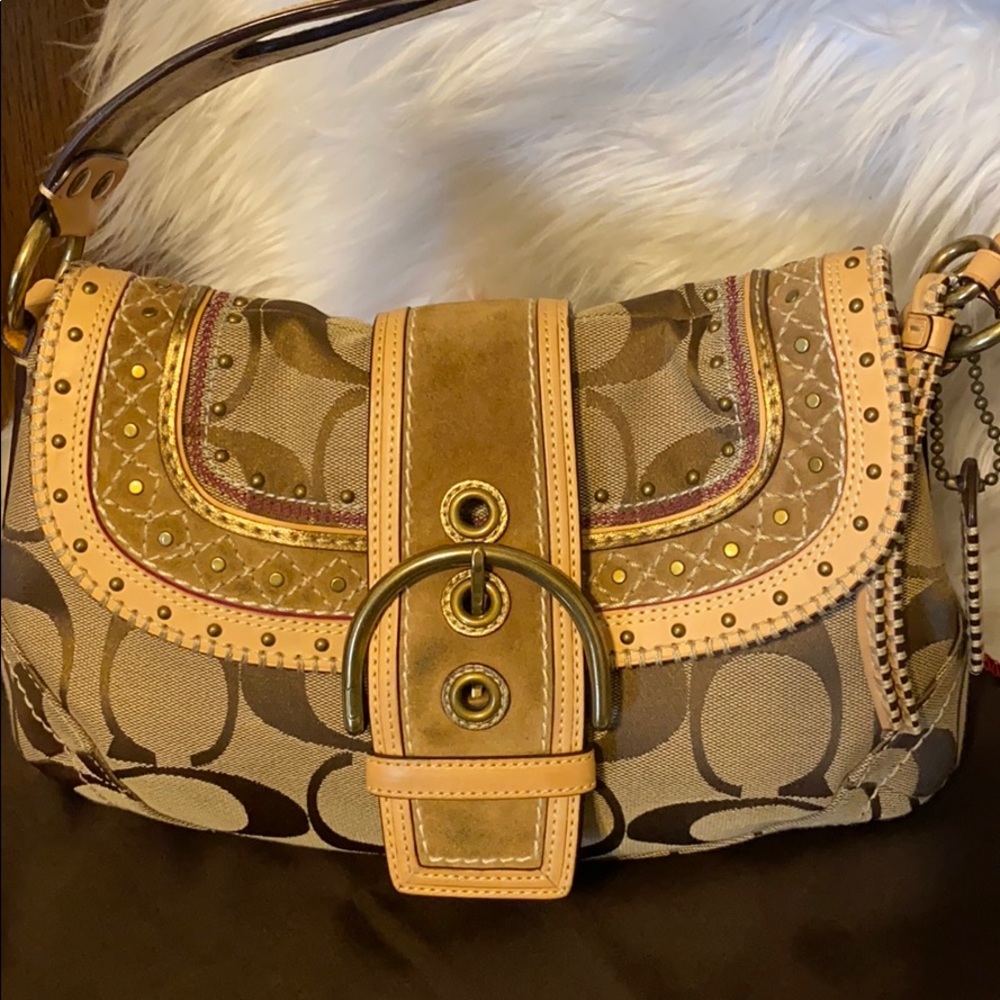 Coach RARE Signature C Studded Vachetta Flap Hobo - Picture 2 of 8